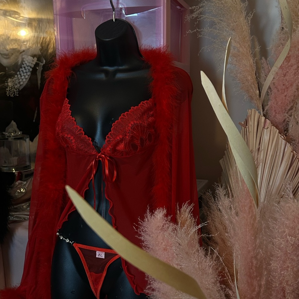 Luxurious Scarlet Lace Robe Set